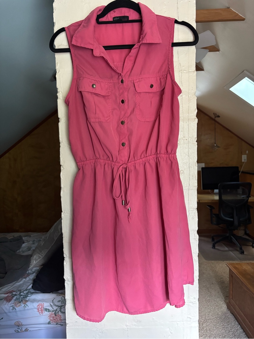 BeBop Pink Sleeveless Drawstring Shirt Dress